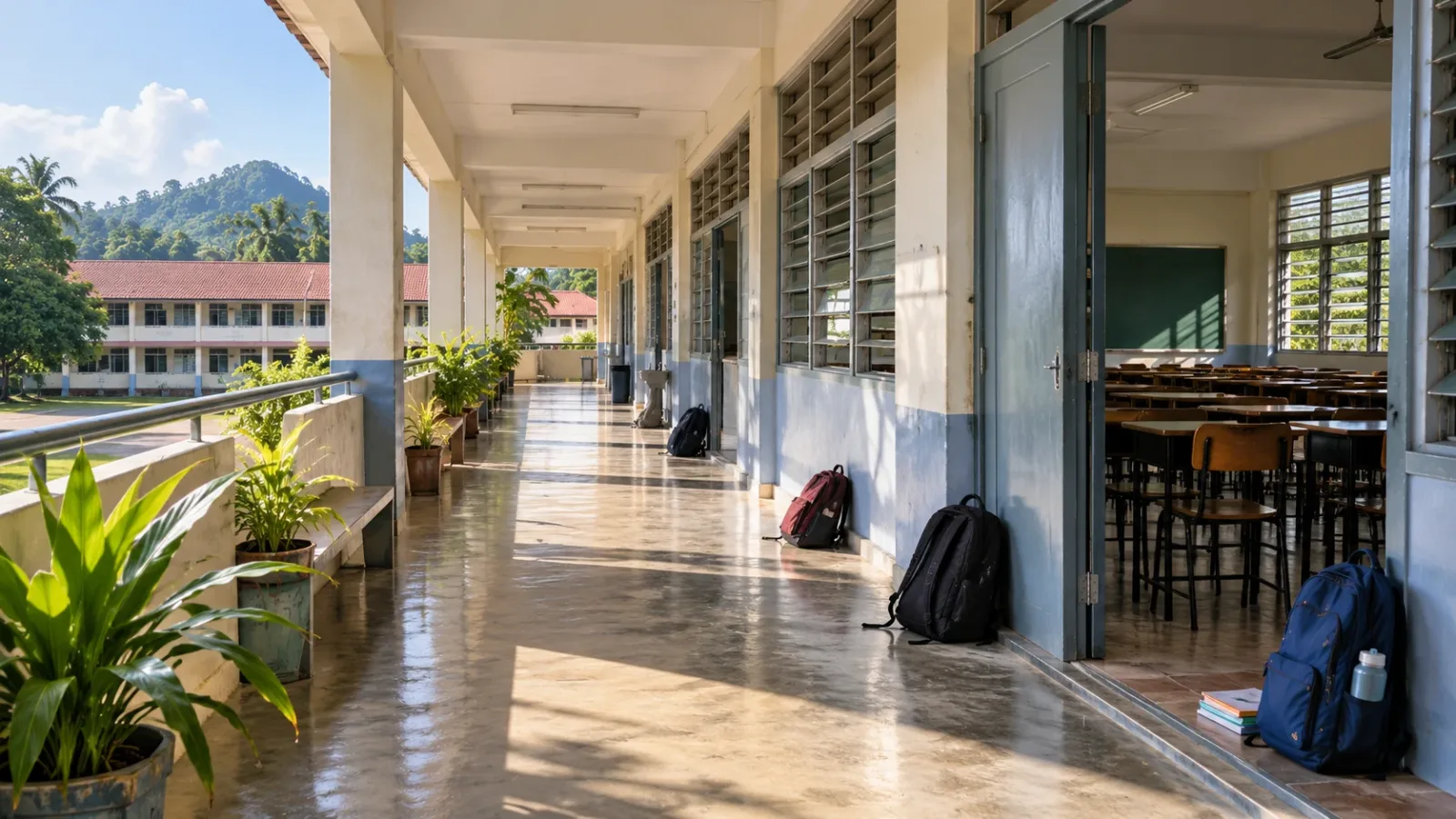 Ilustrasi AI: Koridor sekolah rekaan, bukan lokasi kejadian sebenar.