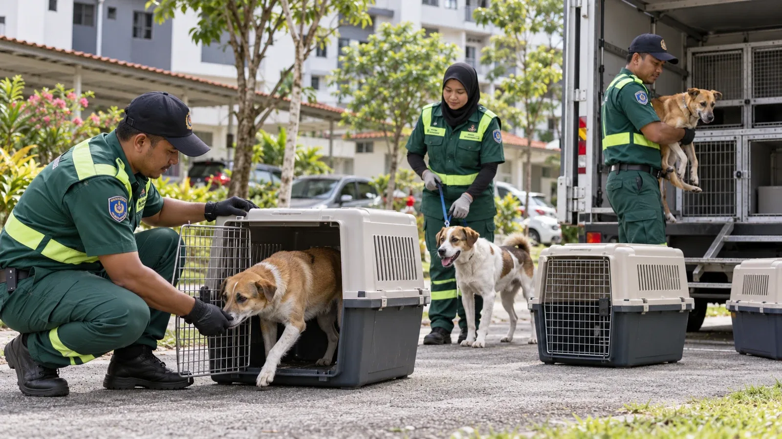 Ilustrasi AI: Gambaran pengurusan anjing liar secara berhemah; bukan foto operasi MBIP.