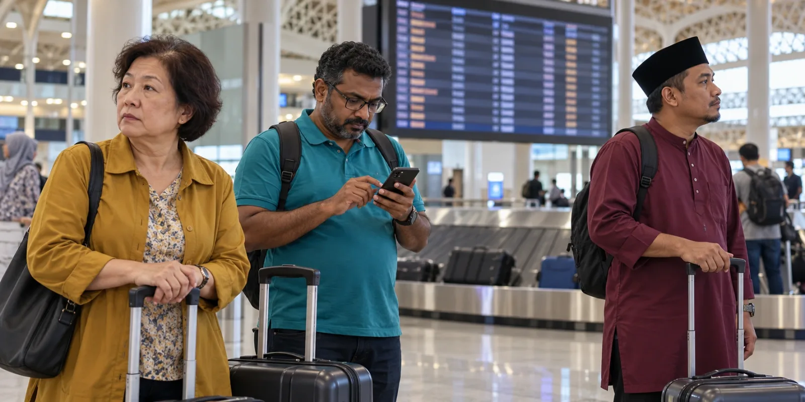 Ilustrasi AI: Gambaran pengembara rekaan ketika perjalanan terganggu; bukan foto rakyat Malaysia yang terkandas di Jeddah.