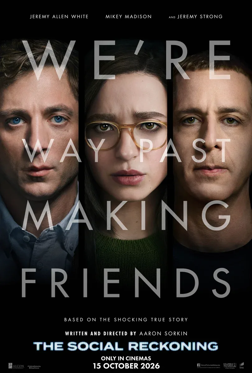 Poster The Social Reckoning yang ditayangkan di Malaysia mulai 15 Oktober 2026.