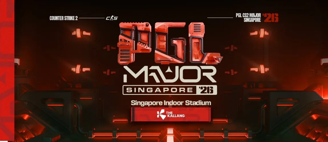 Promosi rasmi PGL Major Singapore 2026 yang menempatkan empat hari terakhir kejohanan di Stadium Tertutup Singapura. Grafik: PGL/Ticketmaster Singapore